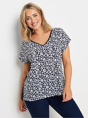 M&Co Blue Animal Print Woven Front Top - Image 2 of 5