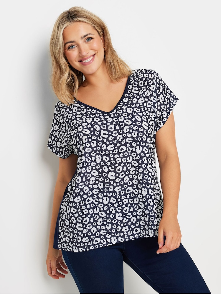 M&Co Blue Animal Print Woven Front Top - Image 2 of 5