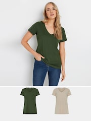 Pack de 2 camisetas de algodón 100 % con cuello en pico y manga corta de Long Tall Sally - Imagen 1 de 8