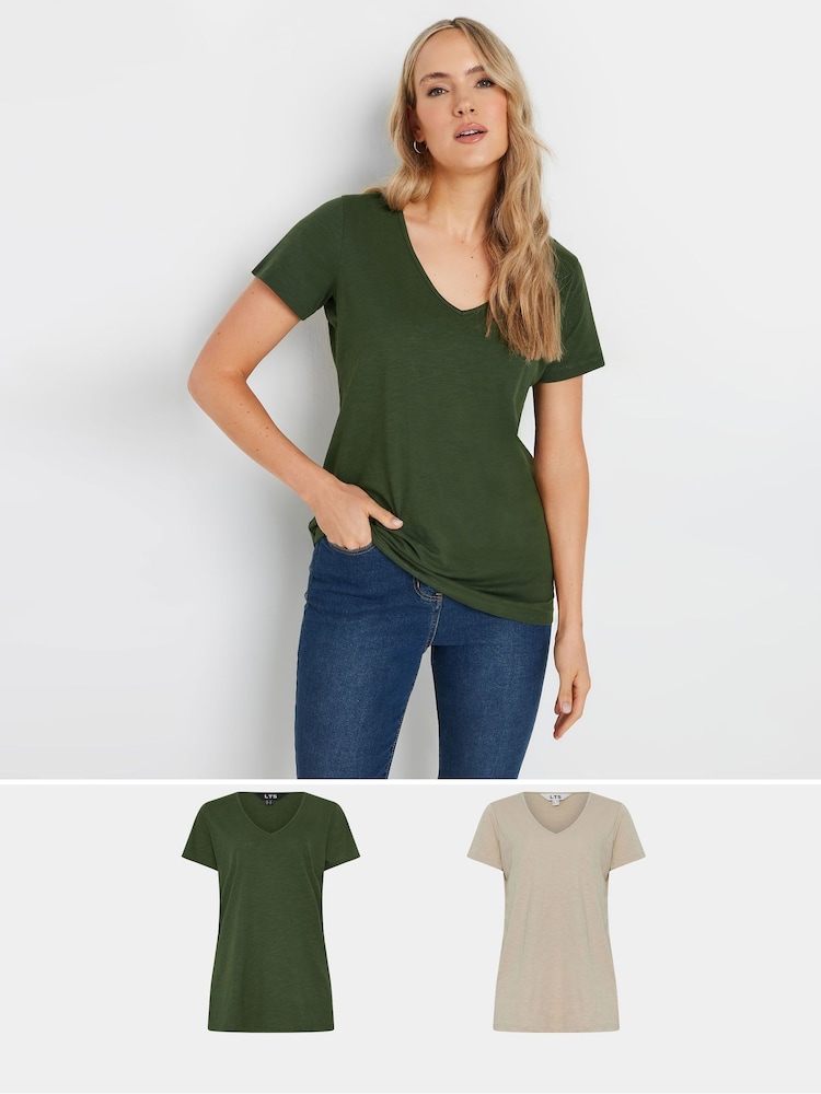Pack de 2 camisetas de algodón 100 % con cuello en pico y manga corta de Long Tall Sally - Imagen 1 de 8