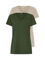 Pack de 2 camisetas de algodón 100 % con cuello en pico y manga corta de Long Tall Sally - Imagen 6 de 8