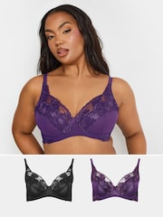 M&Co Purple Florence Floral Embellished Underwired Bra 2 Pack - Image 1 of 8