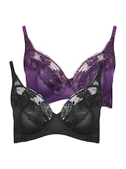 M&Co Purple Florence Floral Embellished Underwired Bra 2 Pack - Image 6 of 8