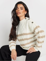 PixieGirl Petite Cream Cable Button Jumper - Image 1 of 5