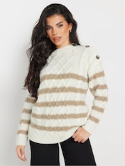 PixieGirl Petite Cream Cable Button Jumper - Image 2 of 5