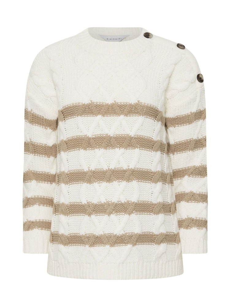 PixieGirl Petite Cream Cable Button Jumper - Image 5 of 5