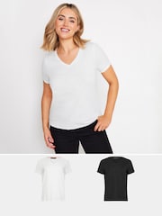 Pack de 2 camisetas de algodón 100 % con cuello en pico de M&Co - Imagen 1 de 7