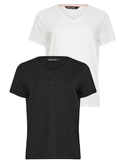 Pack de 2 camisetas de algodón 100 % con cuello en pico de M&Co - Imagen 5 de 7