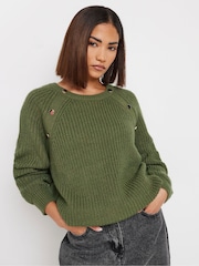 PixieGirl Petite Green Raglan Button Jumper - Image 1 of 5