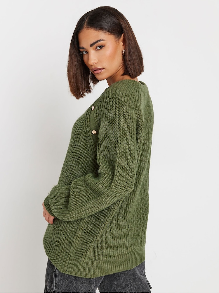 PixieGirl Petite Green Raglan Button Jumper - Image 2 of 5