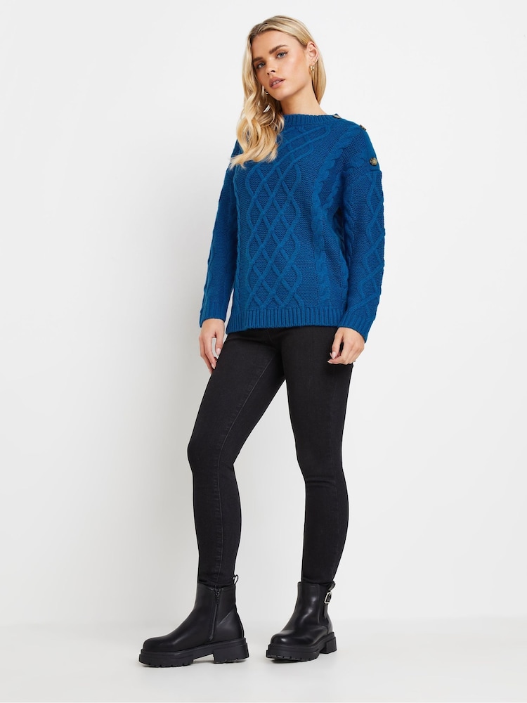 PixieGirl Petite Blue Cable Button Jumper - Image 2 of 5