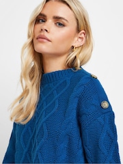 PixieGirl Petite Blue Cable Button Jumper - Image 4 of 5