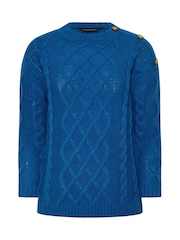 PixieGirl Petite Blue Cable Button Jumper - Image 5 of 5