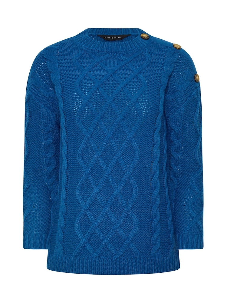 PixieGirl Petite Blue Cable Button Jumper - Image 5 of 5