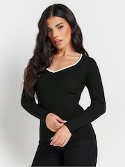 PixieGirl Petite Black Sweetheart Neck Long Sleeve Jumper - Image 1 of 5