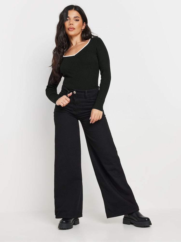 PixieGirl Petite Black Sweetheart Neck Long Sleeve Jumper - Image 2 of 5