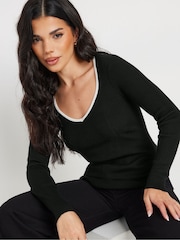 PixieGirl Petite Black Sweetheart Neck Long Sleeve Jumper - Image 4 of 5