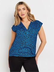 M&Co Blue Large Animal Print Woven Wrap Top - Image 1 of 5
