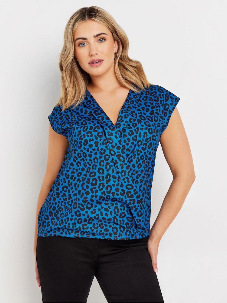 M&Co Blue Large Animal Print Woven Wrap Top - Image 1 of 5