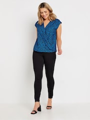 M&Co Blue Large Animal Print Woven Wrap Top - Image 2 of 5