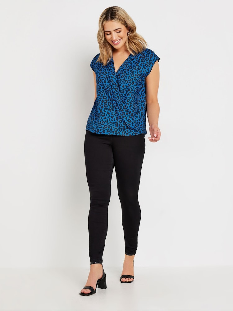 M&Co Blue Large Animal Print Woven Wrap Top - Image 2 of 5