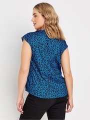 M&Co Blue Large Animal Print Woven Wrap Top - Image 3 of 5