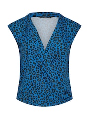 M&Co Blue Large Animal Print Woven Wrap Top - Image 5 of 5