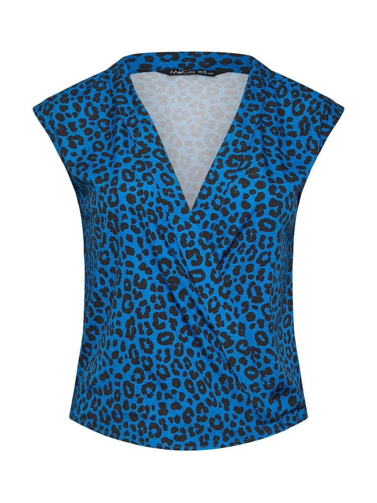 M&Co Blue Large Animal Print Woven Wrap Top - Image 5 of 5