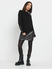 PixieGirl Petite Black Button Cuff Neck Jumper - Image 2 of 5