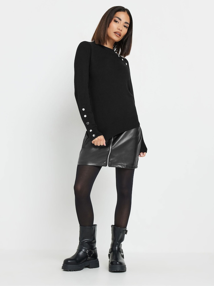 PixieGirl Petite Black Button Cuff Neck Jumper - Image 2 of 5