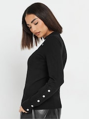 PixieGirl Petite Black Button Cuff Neck Jumper - Image 3 of 5