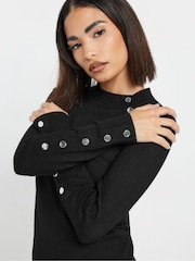 PixieGirl Petite Black Button Cuff Neck Jumper - Image 4 of 5