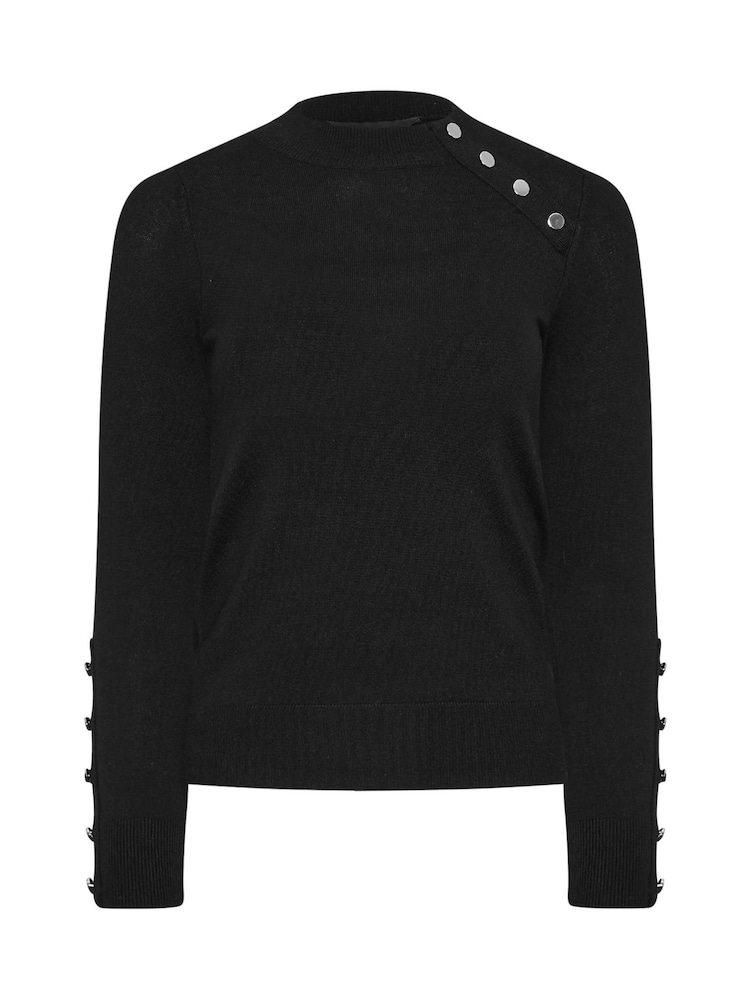 PixieGirl Petite Black Button Cuff Neck Jumper - Image 5 of 5