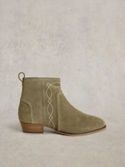 White Stuff Green Cedar Embroidered Ankle Boots - Image 1 of 4