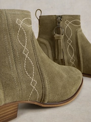 White Stuff Green Cedar Embroidered Ankle Boots - Image 4 of 4