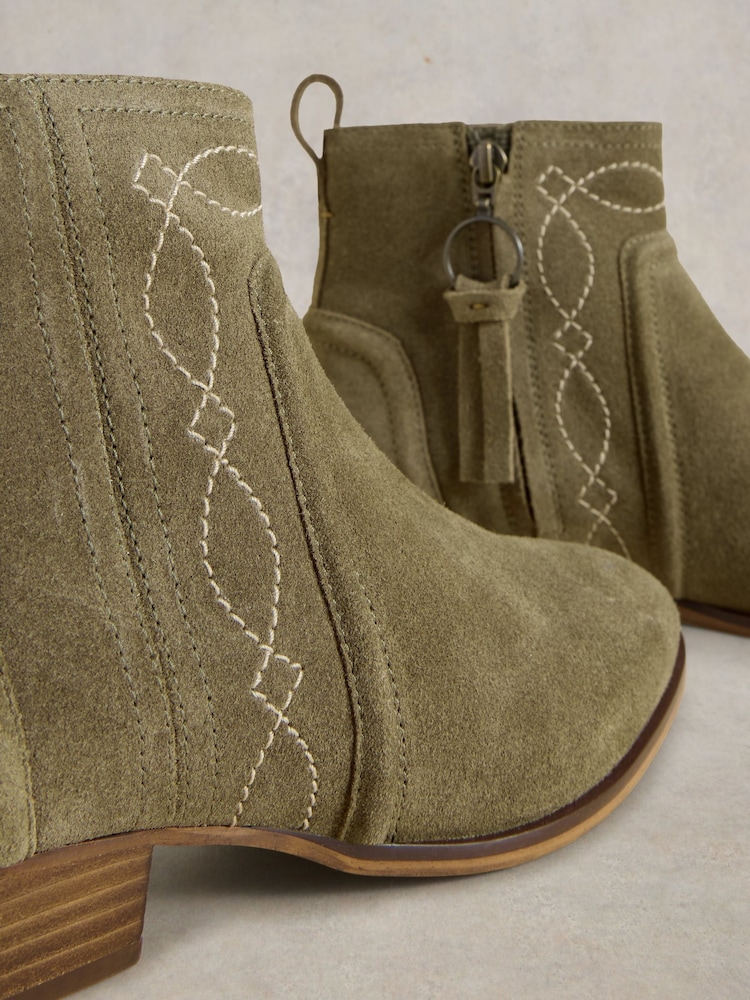 White Stuff Green Cedar Embroidered Ankle Boots - Image 4 of 4