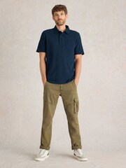 White Stuff Blue Jacquard 100% Cotton Polo Shirt - Image 3 of 6