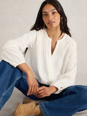 White Stuff Natural Blossom Button Neck Boho 100% Cotton Top - Image 3 of 6