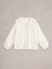 White Stuff Natural Blossom Button Neck Boho 100% Cotton Top - Image 5 of 6
