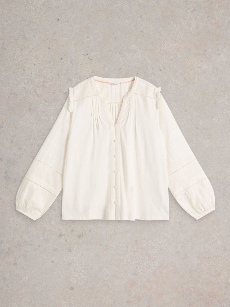 White Stuff Natural Blossom Button Neck Boho 100% Cotton Top - Image 5 of 6