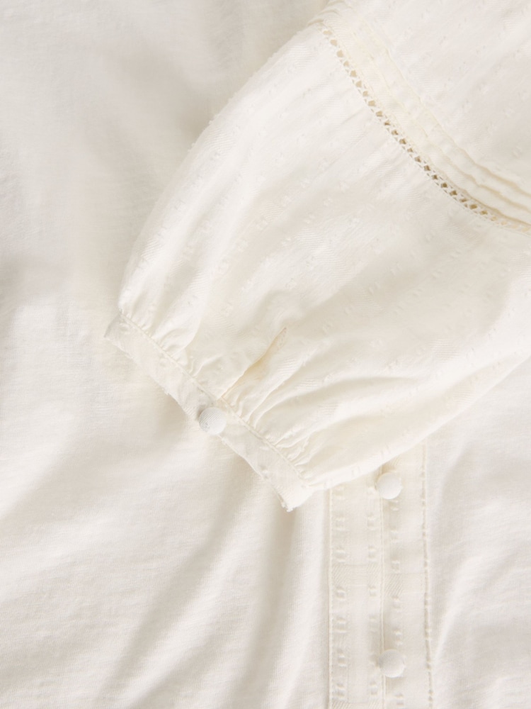 White Stuff Natural Blossom Button Neck Boho 100% Cotton Top - Image 6 of 6