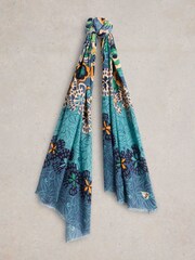 White Stuff Blue Bejewelled Print Scarf - Image 1 of 3