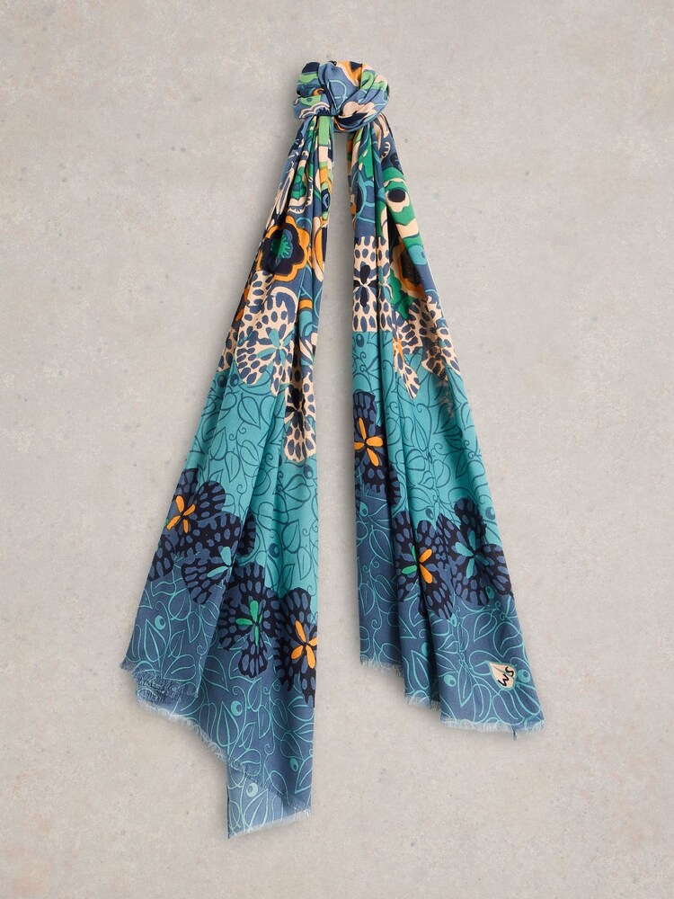White Stuff Blue Bejewelled Print Scarf - Image 1 of 3 White Stuff Blue Bejewelled Print Scarf - Image 1 of 3