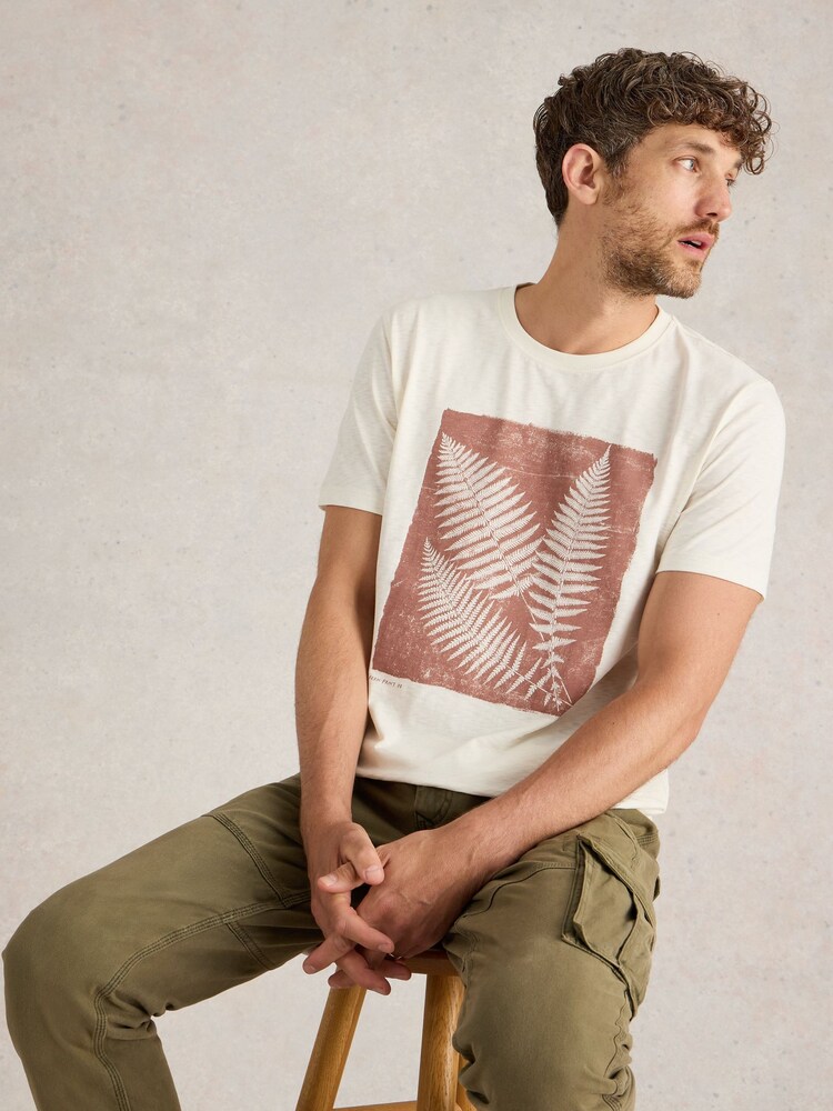 White Stuff Natural Leaf Graphic 100% Cotton T-Shirt - Image 1 of 6