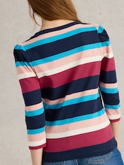 White Stuff Blue Puff Sleeve 100% Cotton T-Shirt - Image 2 of 4