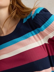 White Stuff Blue Puff Sleeve 100% Cotton T-Shirt - Image 4 of 4