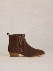 White Stuff Brown Cedar Embroidered Ankle Boots - Image 1 of 4
