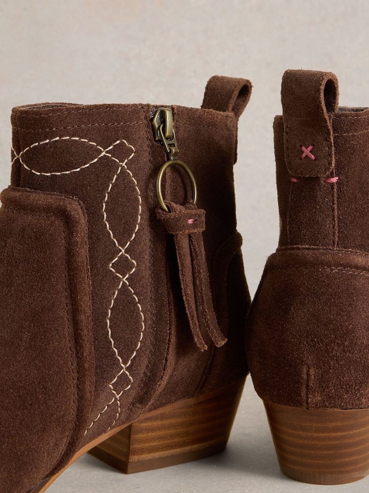 White Stuff Brown Cedar Embroidered Ankle Boots - Image 4 of 4