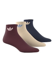adidas Originals Burgundy Red Mid Cut Ankle Socks 3 Pack - Image 1 of 9