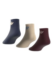 adidas Originals Burgundy Red Mid Cut Ankle Socks 3 Pack - Image 6 of 9